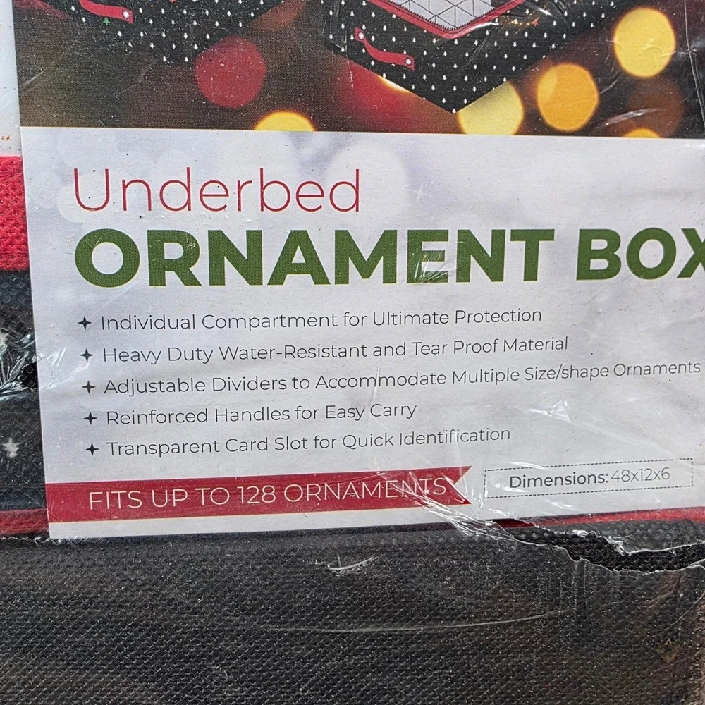 Clozzer Underbed Ornament Box Holiday Storage Bag 128 Ornaments 48x12x6 Black S3